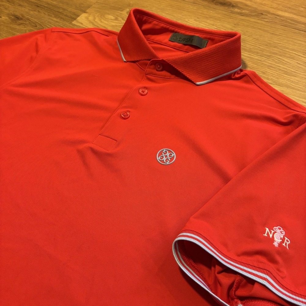 G/FORE Rib Collar Tech Pique Golf Polo Shirt Mens L Lava Red NCR Country Club